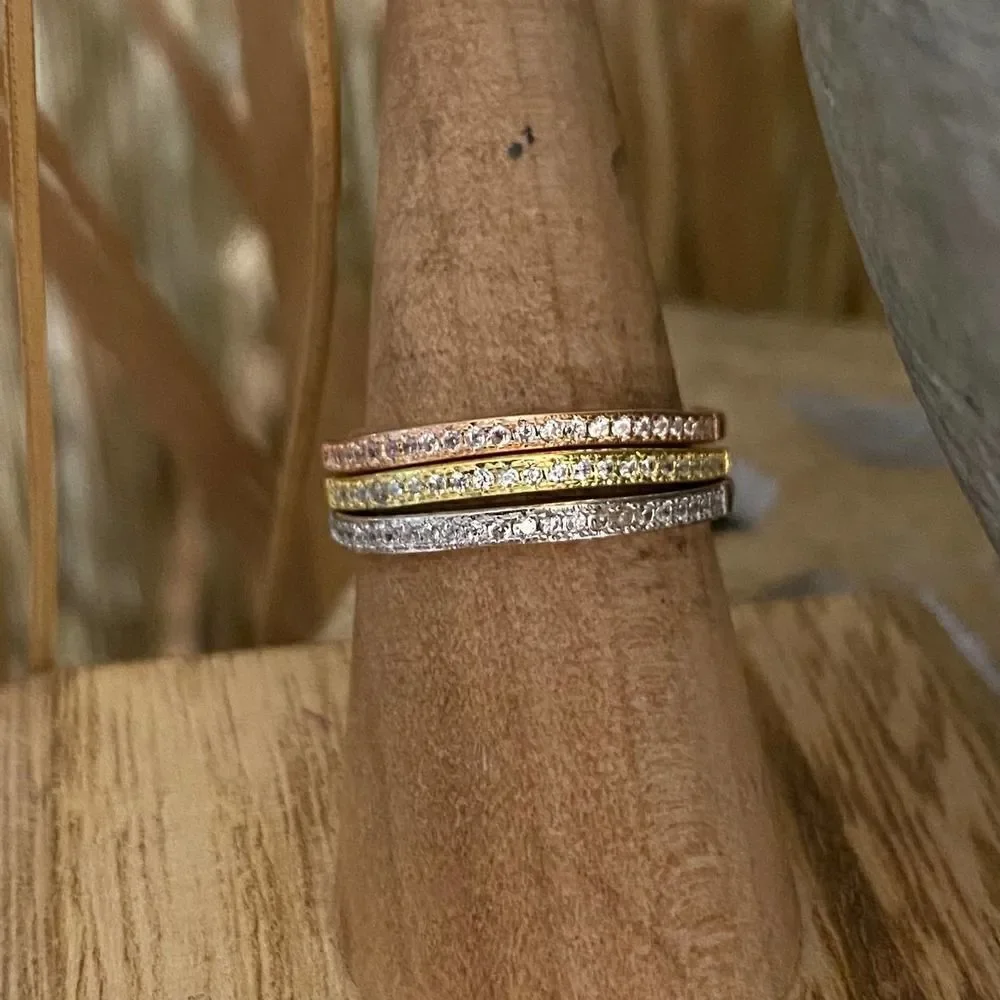 Tri-Color Sterling Silver Triple Band Ring Set size 7